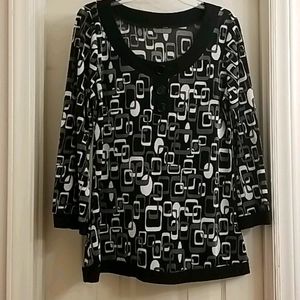 L/S black w/ white geometric pattern